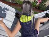 Watch Chloe enjoying her shiny nylon Downwear outside at a sunny Day 9