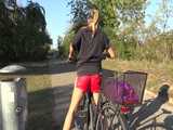 Get a Video with Sandra riding her bike enjoying her shiny nylon Shorts 10