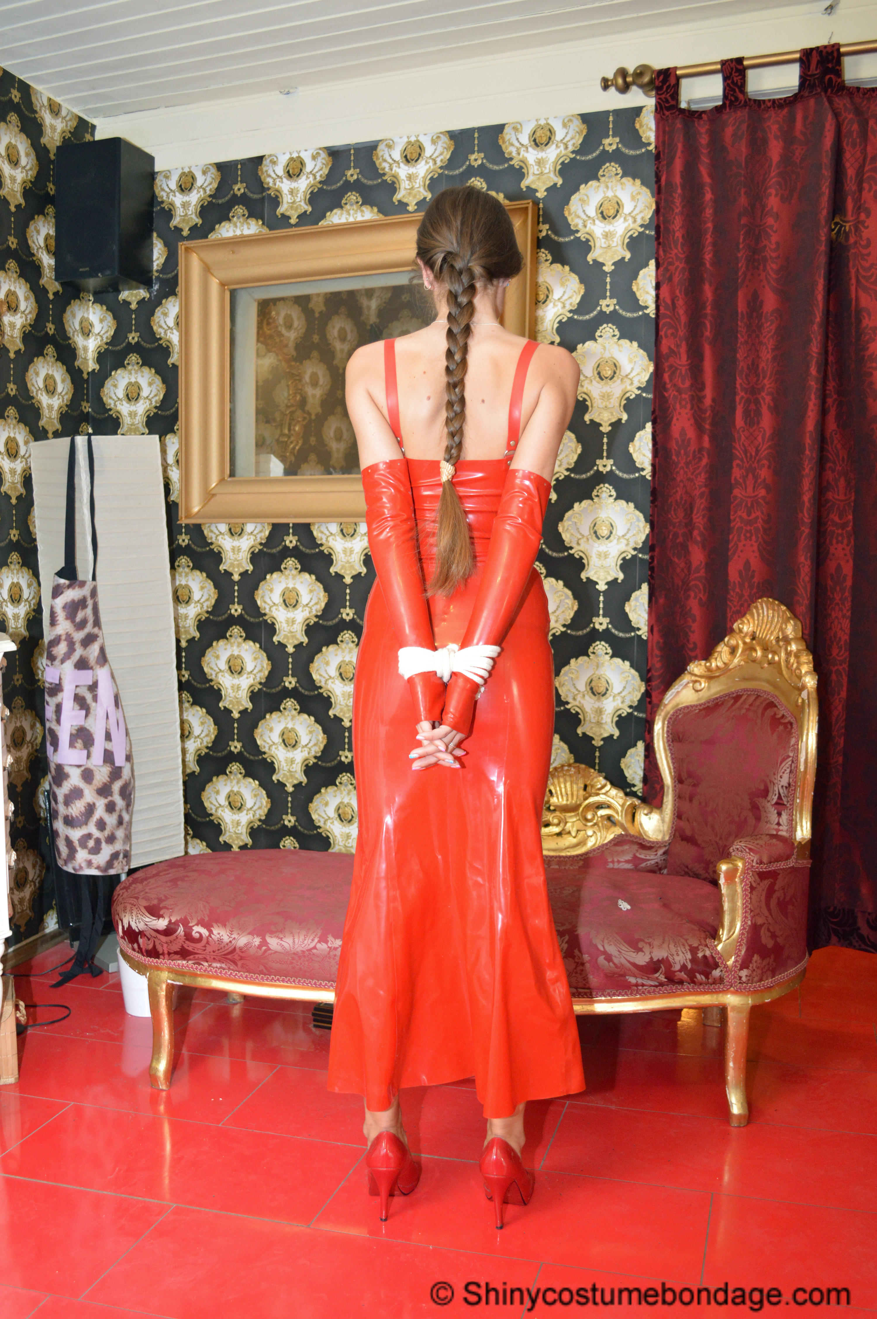 Clipspool Miss Scarlett Bound And Gagged In A Long Red Latex Dress