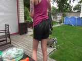 Watch Pia having fun outdoors with her shiny nylon Shorts 6